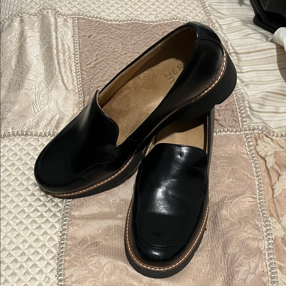 Naturalizer Shoes - Naturalizer Black Leather Slip-On Loafers with Tan Contrast Welt